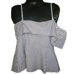 HARSHMAN Maia Striped Ruffle Blouse X-Small Asymmetrical Peplum‎ | NWT $216